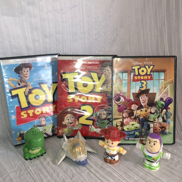 DISNEY TOY STORY 1, 2, 3 DVDs Complete Series & Buzz (2) Jessie Rex plastic toys - Picture 1 of 10